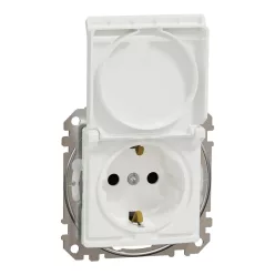   Schneider SEDNA 2p+f csatlakozóaljzat biztonsági zsaluval, csapófedeles, rugós bekötés, IP44, fehér