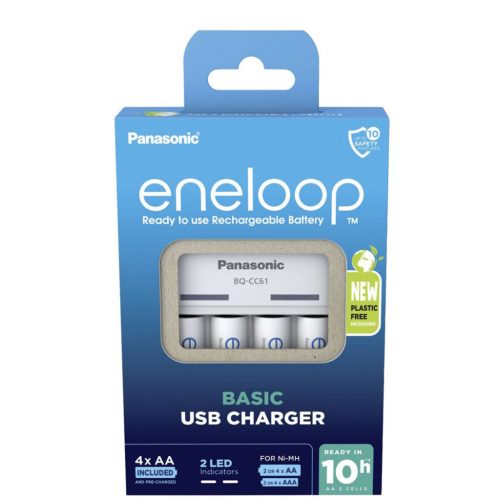 Panasonic Eneloop Akkutöltő K-KJ61MCD40USB + 4xAA (600 min)