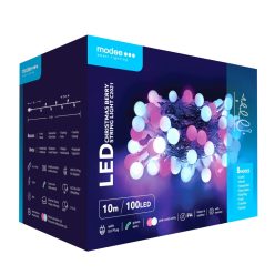   Modee Karácsonyi LED Füzér Berry Plastic Adapteres (100LED/10m/10cm) pink/cold