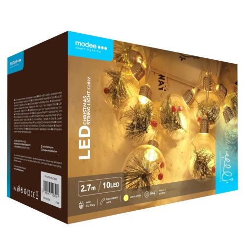 Modee Karácsonyi LED Füzér Dekor Adapteres C2022 (10LED/270cm/30cm) warm