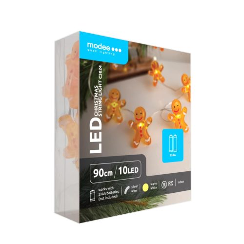 Modee Karácsonyi LED Füzér Dekor Elemes C3024 (10LED/90cm/10cm) warm