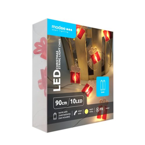 Modee Karácsonyi LED Füzér Dekor Elemes C3025 (10LED/90cm/10cm) warm