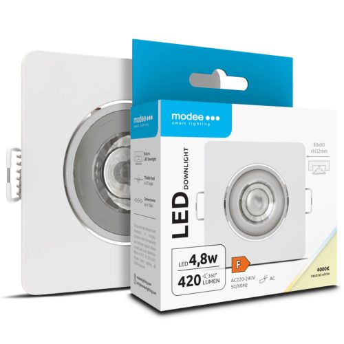 Modee LED Mélysugárzó Négyzet 4,8W 4000K IP20 80xH32mm ROT(420 lumen) fehér ERP