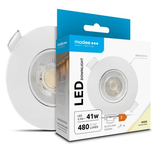 Modee LED Mélysugárzó Kerek 4,9W 4000K IP23 D90xH22mm ROT (480 lumen) fehér ERP