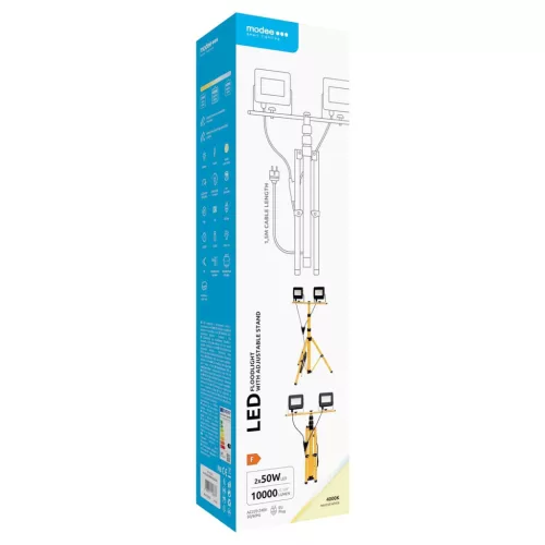 Modee LED Reflektor Munkalámpa állvánnyal 2x50W 120° 4000K (10000 lumen) ERP