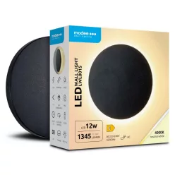   Modee LED Fali Lámpa (LWL0015) 12W IP65 D160x60mm 4000K (1345 lumen) Fekete