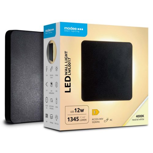 Modee LED Fali Lámpa (LWL0017) 12W IP65 165x165x61mm 4000K (1345 lumen) Fekete