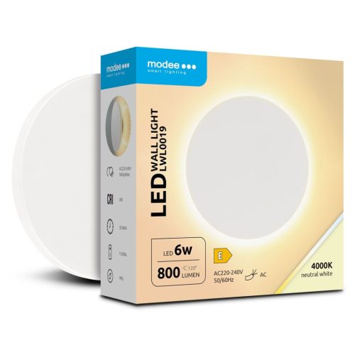 Modee LED Fali Lámpa (LWL0019) 6W IP65 D130x42mm 4000K (800 lumen) Fehér