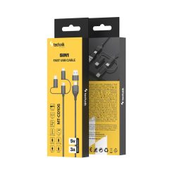   Technik Töltő-és Adatkábel Braided (5in1) USB-A/C to all 5V 3A 1,2m Fekete
