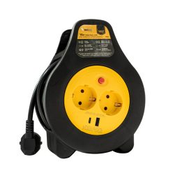   Technik Professional Kábeldob 2 utas 10m +1 x USB-A +1 x USB-C 1,5mm2 16A