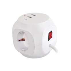   Technik Professional Elosztó Kocka 3 utas 1,5m kábel (1,5mm2) + USB C/A 16A