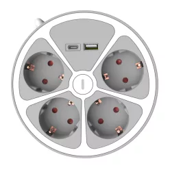   Technik Professional WG Elosztó Kör 4 utas 1,4m kábel + USB-A + USB-C 16A