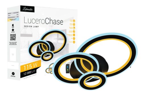 Lucero Chase 115 W-os 50 cm átmérőjű fekete LED távirányítós és mobil applikációval vezérelhető mennyezeti lámpa