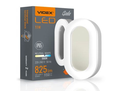 Videx Gala 11 W-os 190x113 mm ovális alakú natúr fehér fehér mennyezeti lámpa IP65-ös védettségű