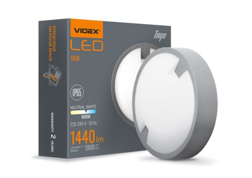 Videx Inga 18 W-os ø220 mm kör alakú natúr fehér antracit színű mennyezeti lámpa IP65-ös védettségű