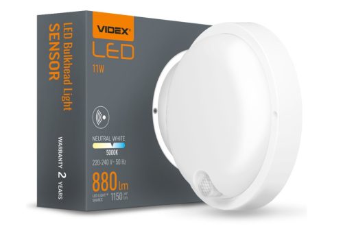 Videx Kira 11 W-os ø170 mm kerek natúr fehér fehér mennyezeti lámpa IP65-ös védettségű beépített mozgásérzékelővel