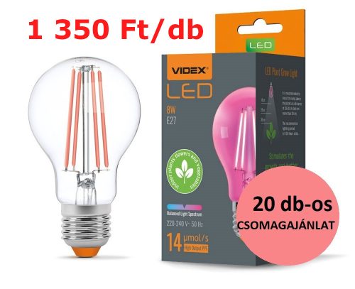 Videx Fito Filament szálas növénynevelő Led 20 db-os 8 W-os E27-es foglalattal csomagajánlat