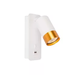   MasterLED Klemens arany/fehér fali lámpa GU10-es foglalattal USB aljzattal