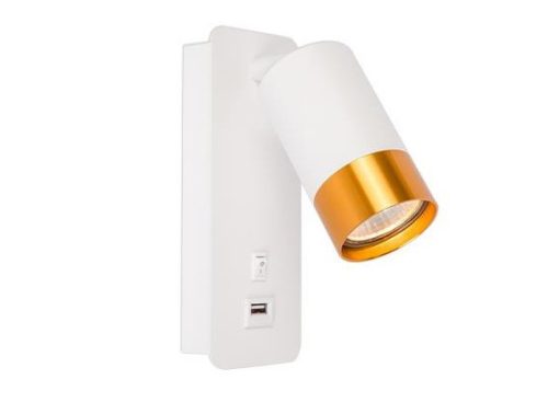 MasterLED Klemens arany/fehér fali lámpa GU10-es foglalattal USB aljzattal