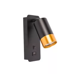   MasterLED Klemens arany/fekete fali lámpa GU10-es foglalattal USB aljzattal