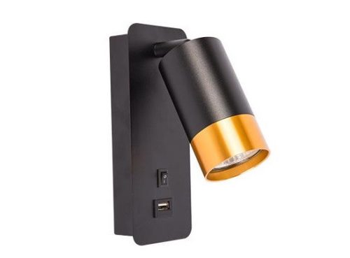 MasterLED Klemens arany/fekete fali lámpa GU10-es foglalattal USB aljzattal