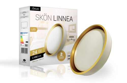 Skön Linnea 24 W-os ø400 mm kerek natúr fehér fehér-arany színű mennyezeti lámpa IP20-as védettségű