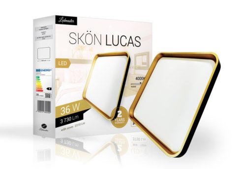 Skön Lucas 36 W-os ø500 mm négyzet alakú natúr fehér fekete-arany színű mennyezeti lámpa IP20-as védettségű
