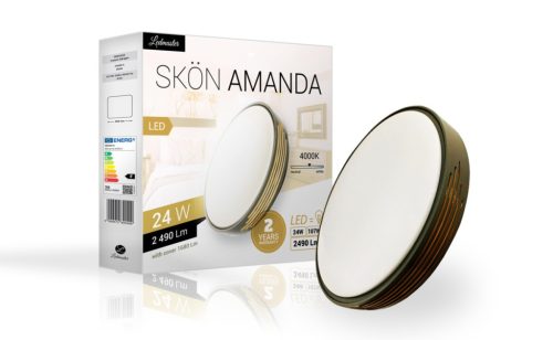 Skön Amanda 24 W-os ø400 mm kerek natúr fehér szürke színű mennyezeti lámpa IP20-as védettségű