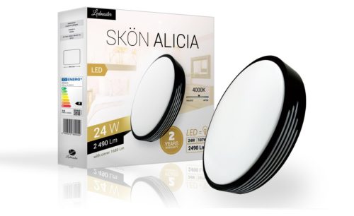 Skön Alicia 24 W-os ø400 mm kerek natúr fehér fekete színű mennyezeti lámpa IP20-as védettségű