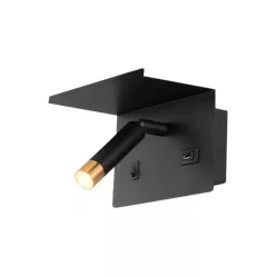   MasterLED Piero G9-es foglalatú + LED-es fekete-arany fali polc lámpa USB csatlakozóval