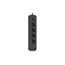   MasterLED Modi fekete színű 4-es hosszabító kapcsolóval 2m-es kábellel 3 x USB + 1 x USB-C