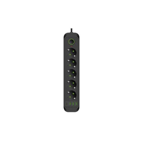 MasterLED Modi fekete színű 5-ös hosszabító kapcsolóval 2m-es kábellel 3 x USB + 1 x USB-C