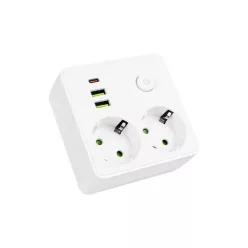   MasterLED Modi fehér színű 2-es hosszabító kapcsolóval  2 x USB-A  1x USB-C
