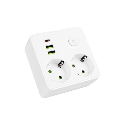MasterLED Modi fehér színű 2-es hosszabító kapcsolóval  2 x USB-A  1x USB-C