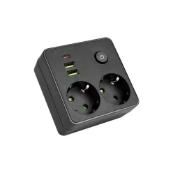   MasterLED Modi fekete színű 2-es hosszabító kapcsolóval  2 x USB-A  1x USB-C