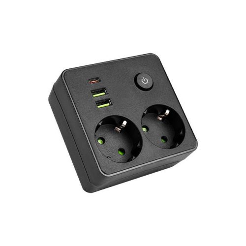 MasterLED Modi fekete színű 2-es hosszabító kapcsolóval  2 x USB-A  1x USB-C