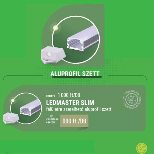 Ledmaster slim felületre szerelhető aluprofil szett opál fedéllel (10 db)