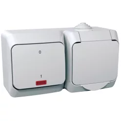   CEDAR PLUS 2P+F csatlakozóaljzat, kétpólusú jelzőfényes kapcsolóval, IP44, fehér