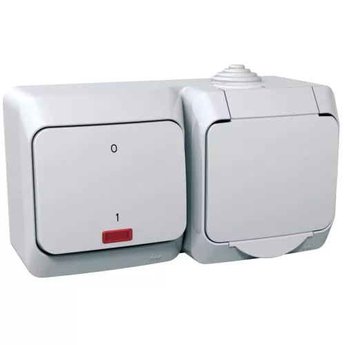 CEDAR PLUS 2P+F csatlakozóaljzat, kétpólusú jelzőfényes kapcsolóval, IP44, fehér