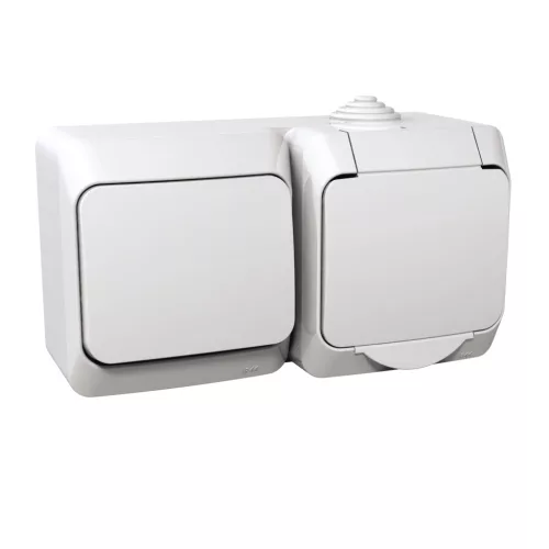 CEDAR PLUS 2P+F csatlakozóaljzat, váltókapcsolóval, IP44, fehér