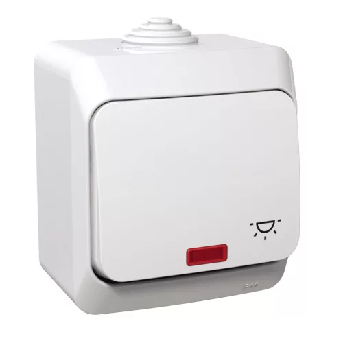 CEDAR PLUS Egypólusú nyomó lámpajellel, jelzőfénnyel, IP44, fehér