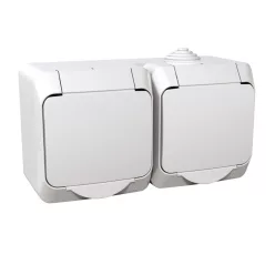   CEDAR PLUS 2x2P+F csatlakozóaljzat, biztonsági zsaluval, csapófedéllel, IP44, fehér
