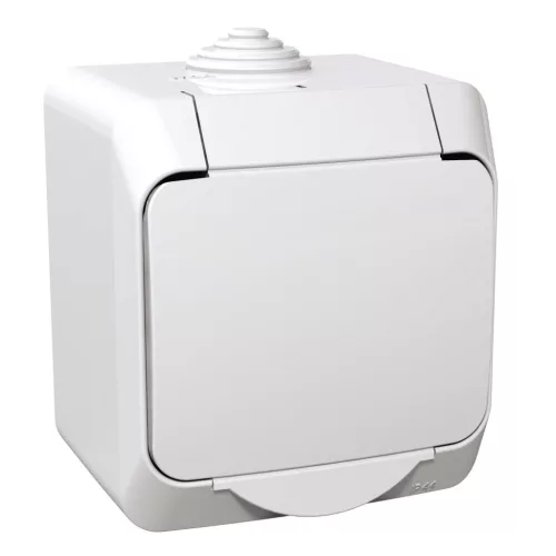 CEDAR PLUS 2P+F csatlakozóaljzat, biztonsági zsaluval, csapófedéllel, IP44, fehér