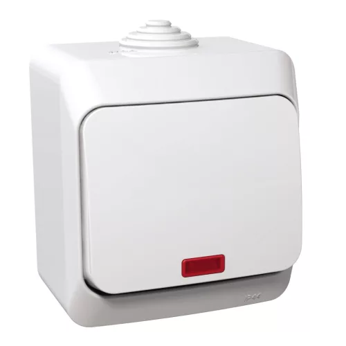 CEDAR PLUS Váltókapcsoló, jelzőfénnyel, IP44, fehér
