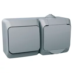   CEDAR PLUS 2P+F csatlakozóaljzat, váltókapcsolóval, IP44, szürke