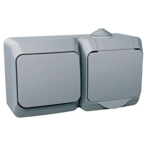 CEDAR PLUS 2P+F csatlakozóaljzat, váltókapcsolóval, IP44, szürke