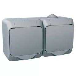   CEDAR PLUS 2x2P+F csatlakozóaljzat, biztonsági zsaluval, csapófedéllel, IP44, szürke
