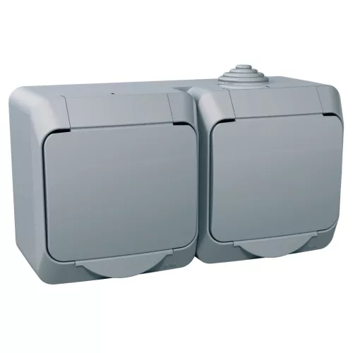 CEDAR PLUS 2x2P+F csatlakozóaljzat, biztonsági zsaluval, csapófedéllel, IP44, szürke