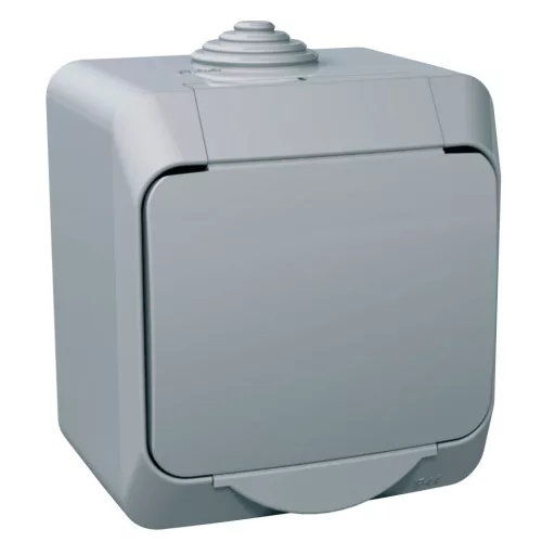 CEDAR PLUS 2P+F csatlakozóaljzat, biztonsági zsaluval, csapófedéllel, IP44, szürke