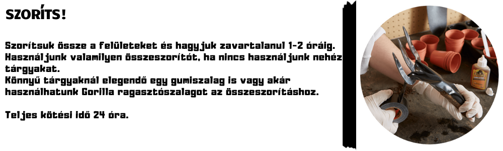Felületek összeszorítása Gorilla Glue poliuretán ragasztó 500ml használata után